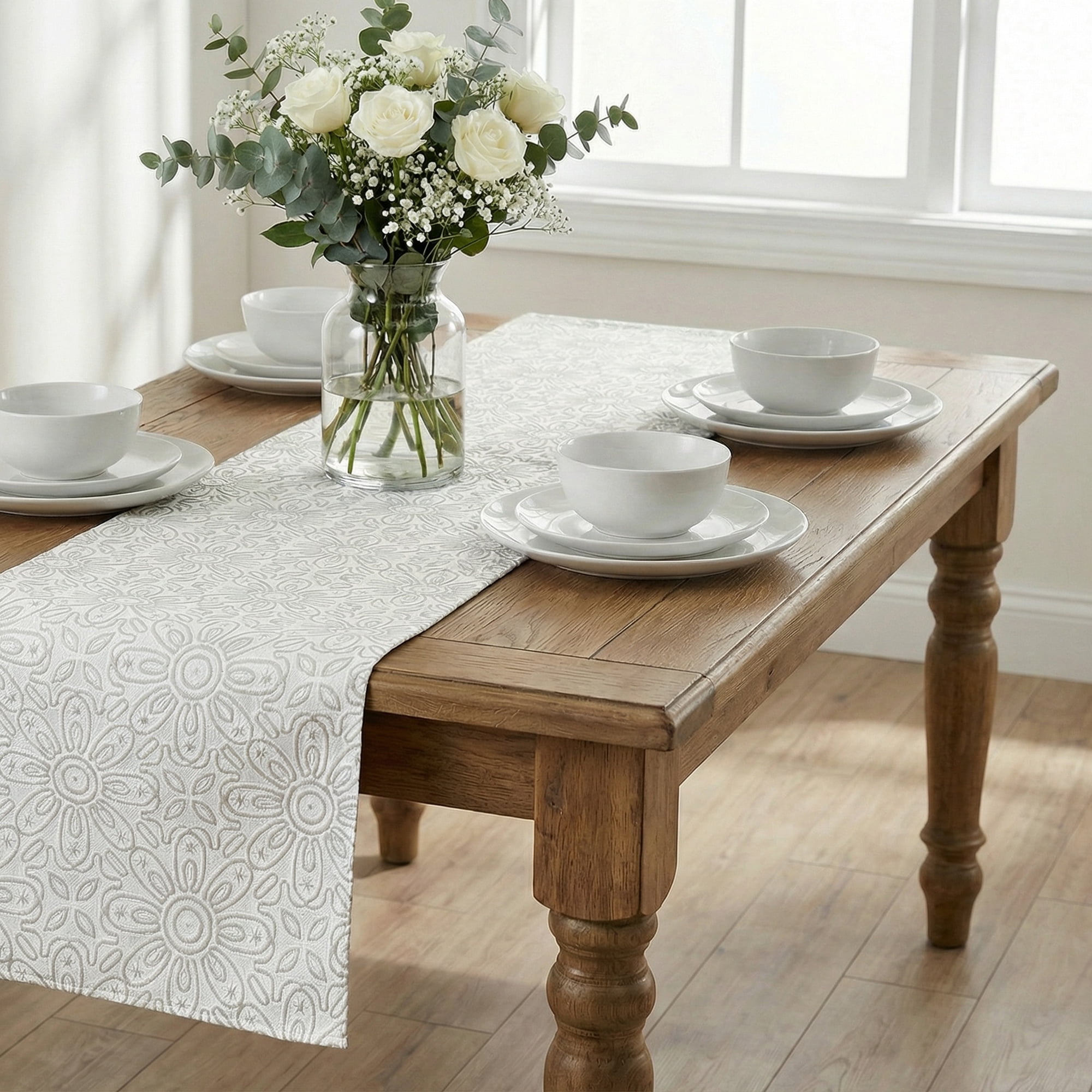 Unique Bargains Floral Elegant Polyester Kitchen Runner for Table Decor Gray 13.8"x82.7"