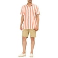 thumbnail image 2 of INSPIRE CHIC Mens Stripe Shirt Short Sleeved Color Block Button Down Beach Shirt L Pink, 2 of 7