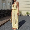 thumbnail image 5 of KIHOUT Women's Striped Halter Neck V-Neck Top and Drawstring Waist Wide Leg Pants Two Piece Set with Pockets for Casual Beachwear and Everyday Wear, 5 of 7