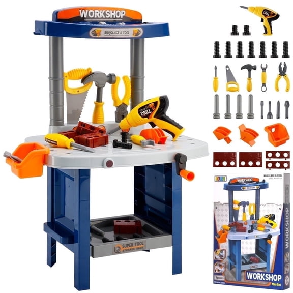 37Pcs Toddler Tools Work bench Pretend Play Toys for Kids 3 4 5 Year Old with Realistic Electric Drill Boys Girls Tool Set Learning Educational Construction Toy Gifts for Kid
