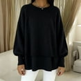 thumbnail image 2 of Women's Top Long Sleeve Round Neck Solid Oversized Loose Ribbed Hem Knitted Sweater, 2 of 5