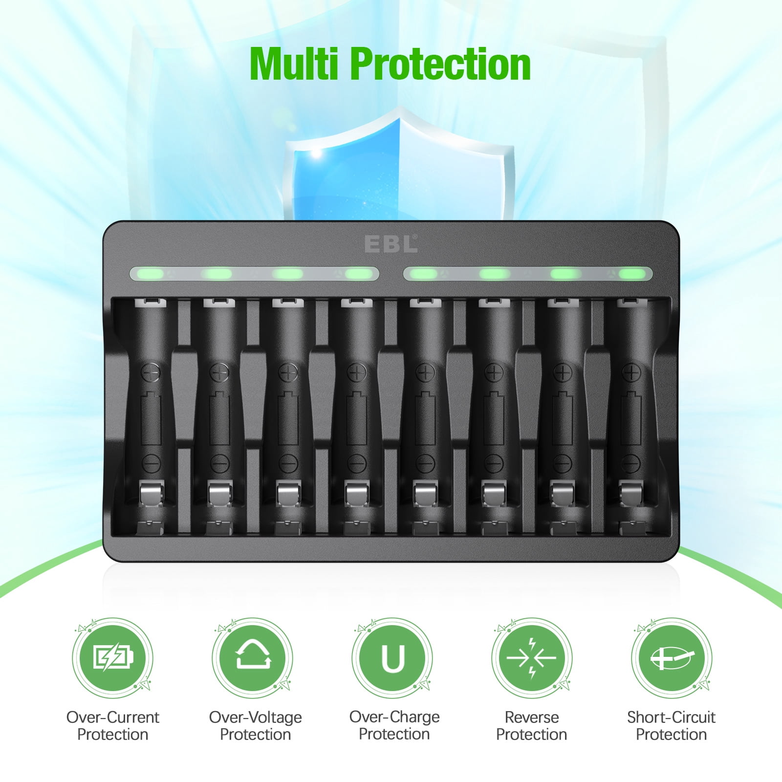 EBL Rechargeable AAA Batteries, 8 Pack with Smart Charger and USB Cable