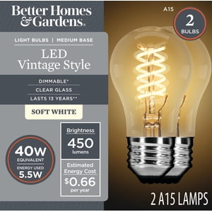 Better Homes & Gardens A15 Vintage LED Bulb, 40W Eq., 2-Pack