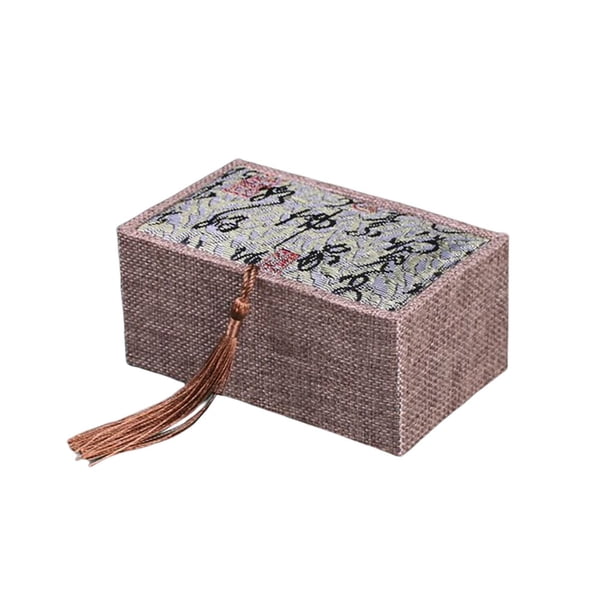 Caja de joyería de Lino y algodón Minnieouse Patrón de caligrafía rectangular Gris AP017910-04