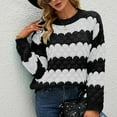 thumbnail image 2 of Fesfesfes Women's Round- Neck Stripe Splicing Recreational Pullover Knitting Sweater Long Sleeve Tops, 2 of 9