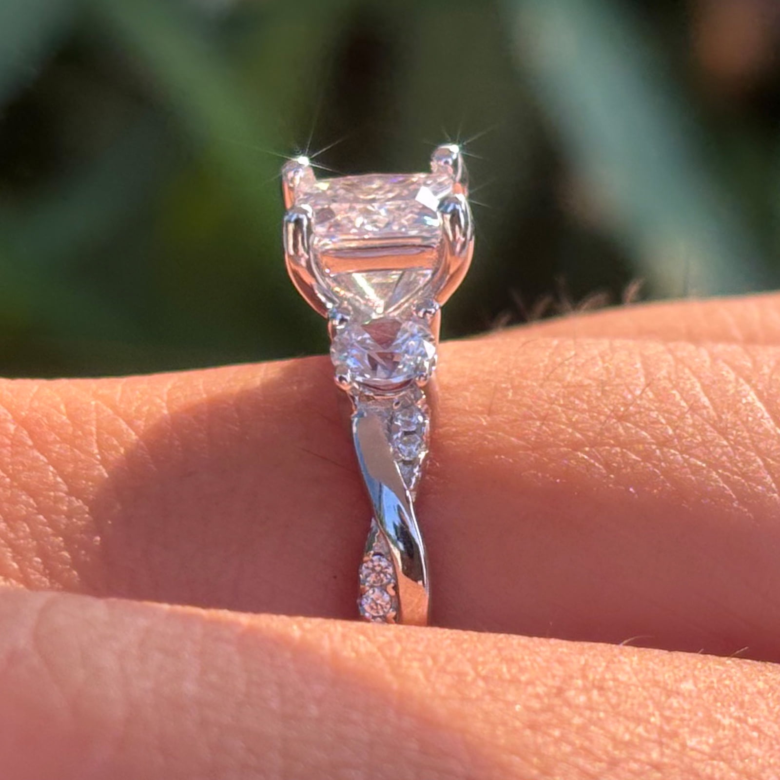 SFTING Engagement Rings for Woman 925 Sterling Silver Three Stone Vintage Princess Cut Promise Wedding Woman Rings 5A CZ Size 7