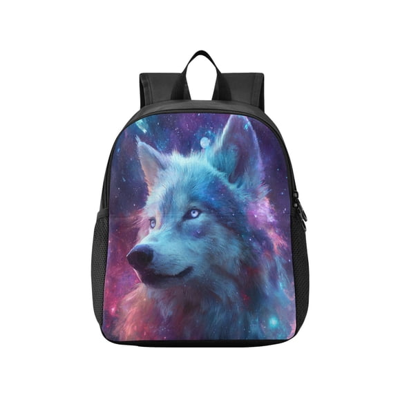 Toddler Backpack Wolf with Stars and Galaxies Waterproof Lightweight Backpack Casual Mini Daypack for Daycare & Travel