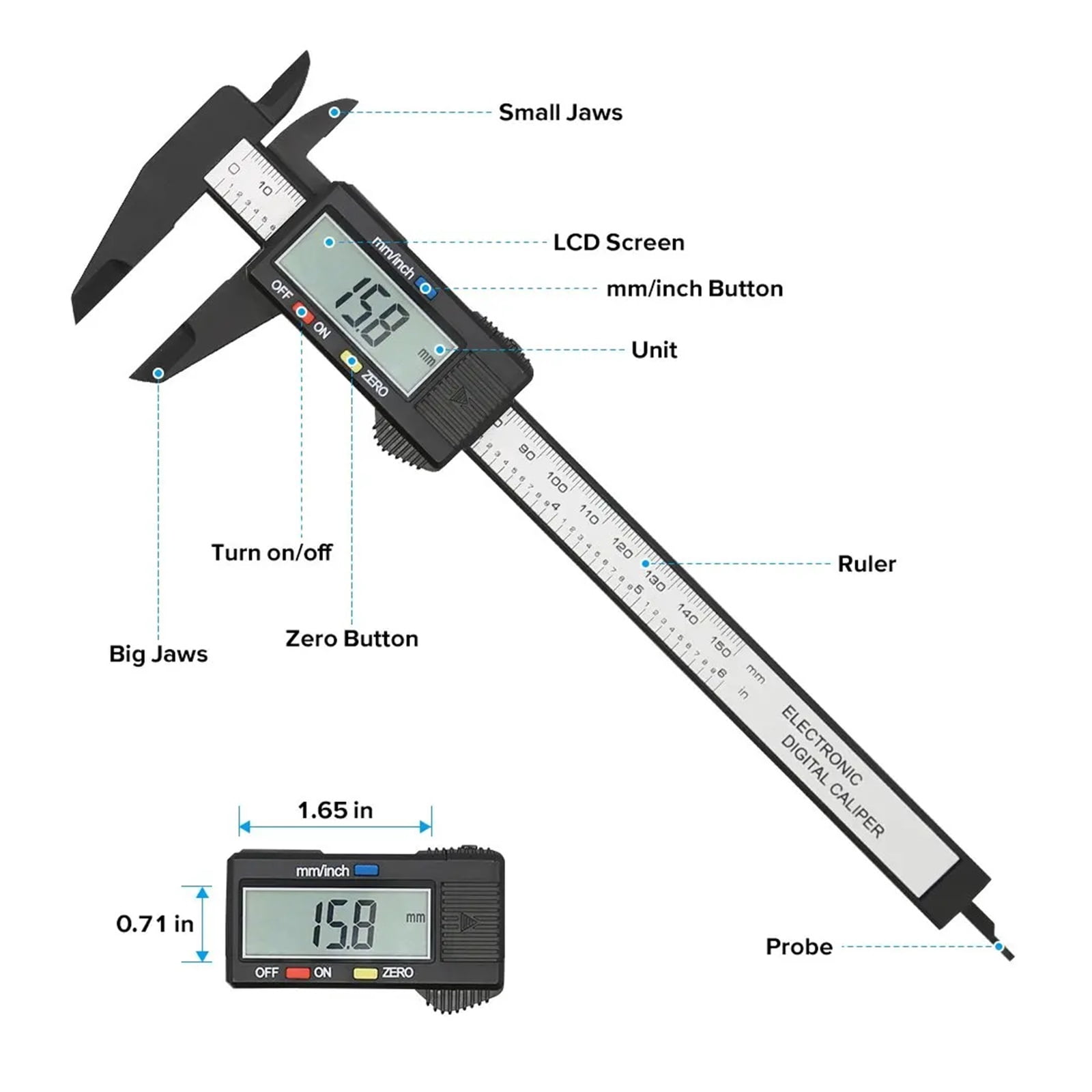 150mm 100mm Electronic Digital Caliper Carbon Fiber Dial Vernier Caliper Gauge Micrometer Measuring Tool Digital Ruler ,Easy to Use