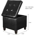 thumbnail image 3 of Black PU Leather Square Storage Ottoman Lift Top Footstool with Wood Legs, 18"x18"x18", 3 of 8