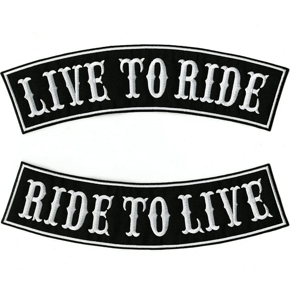 Live to Ride, Ride to Live Rocker Patches 12" | Black Embroidered Motorcycle Jacket Back Top Bottom Patch | Large - by Nixon Thread Co.