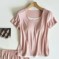 thumbnail image 5 of Tnhcen Women's Lightweight Sleepwear Set Built-in Bra Short Sleeve Pajamas Breathable Home Wear Comfortable M-2XL Pink, 5 of 7