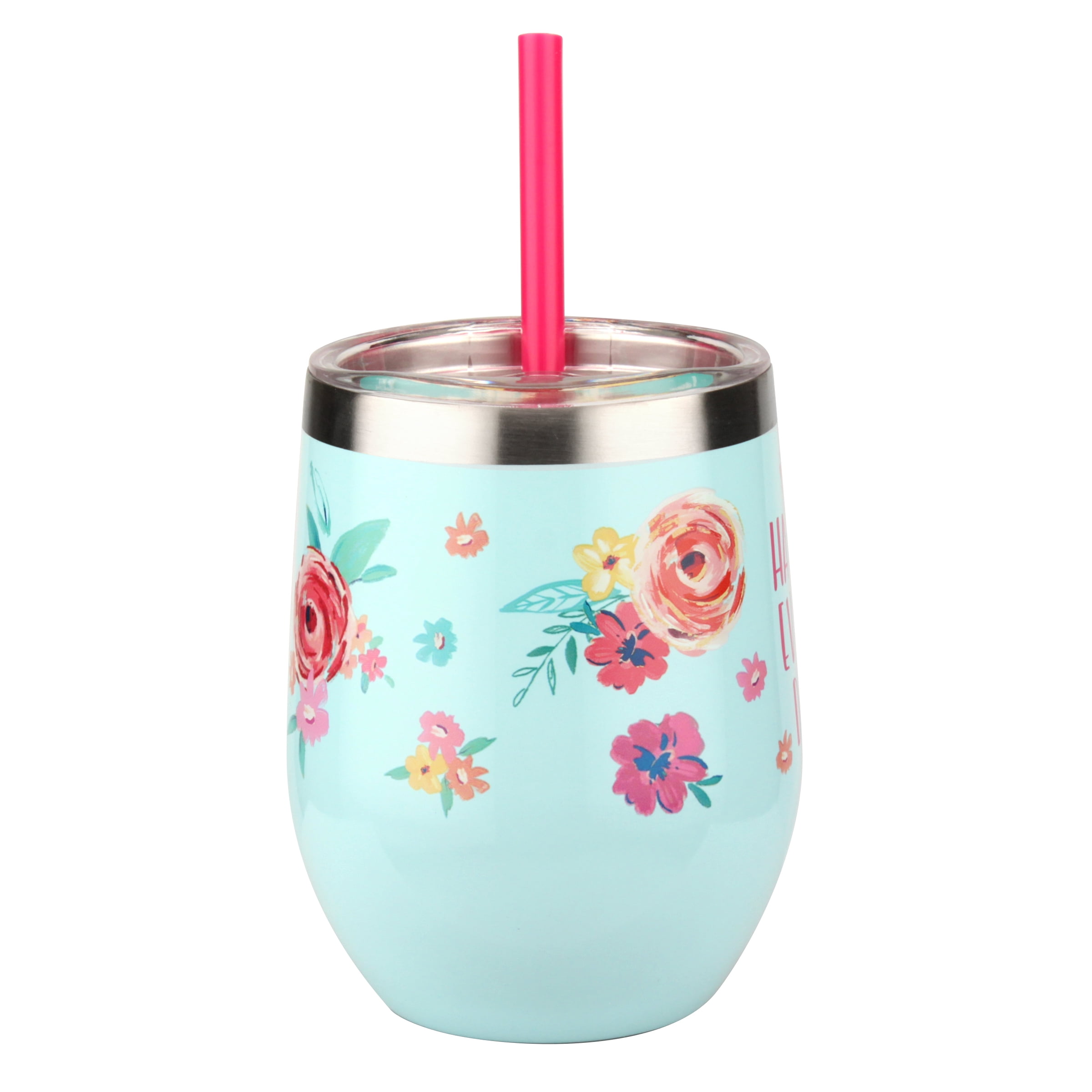 The Pioneer Woman Stainless Steel Blue and Pink Happy Everyday Wine Tumbler