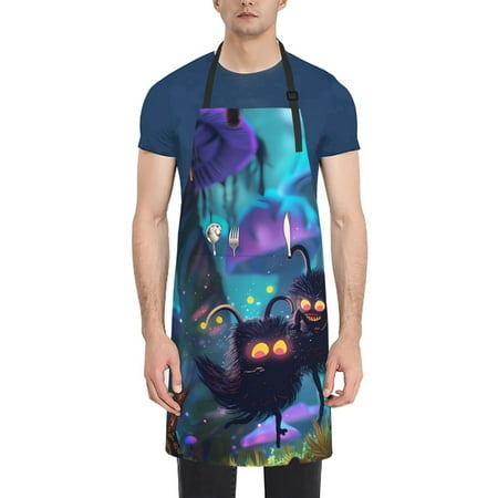 

Lukts Cute Fuzzy Fantasy Creatures Pattern Kitchen Cooking Aprons Adjustable Bib Soft Chef Apron with 2 Pockets for Men Women