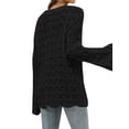thumbnail image 3 of STARVNC Women Crochet Cutout Crew Neck Long Sleeve Wavy Hem Top, 3 of 4