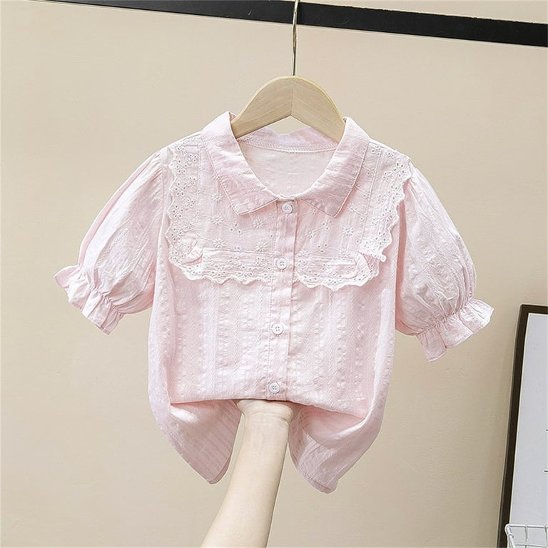 LYHaoo Girls Casual Shirt Summer Top With Collar School Style
