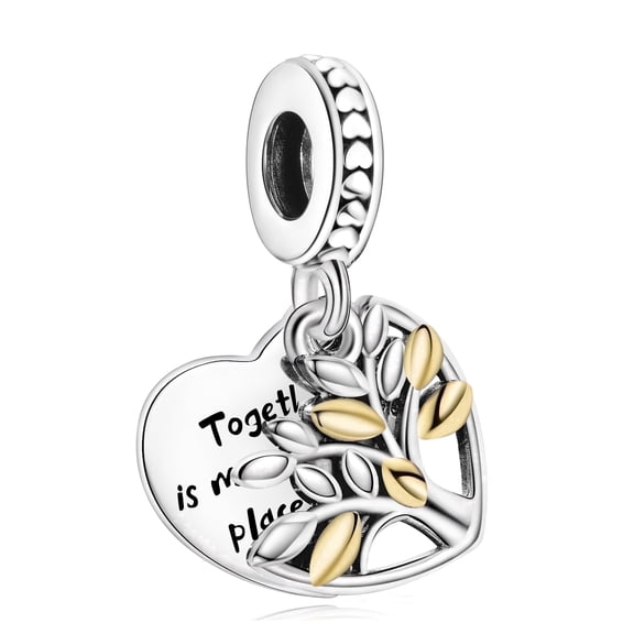 ROSIANNA 925 Sterling Silver Charm for Bracelets Golden Two-Tone Family Tree of Life Women Bracelet Charm