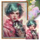 thumbnail image 1 of Punto Cruz Gato Y Mujer Pelo Corto Con Algodón Ecológico 11CT Bordado 40x60cm, 1 of 9