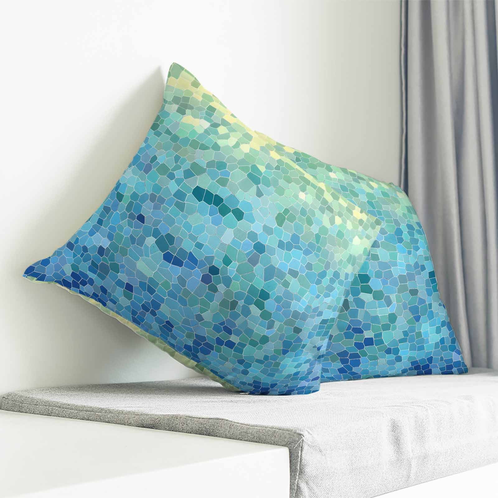 Throw Pillow Covers 26x26 Inch, Turquoise Blue Teal Decorative Pillow Cases for Couch Sofa Bed, Chic Stained Glass Texture Aesthetic Cotton Linen Square Home Decor Pillowcases with Hidden Zipper