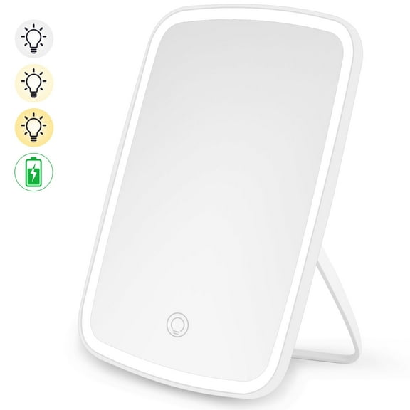 Umirokin Makeup Vanity Mirror with Lighted Makeup Mirror, Portable Rechargeable, Tricolor Adjustable, White