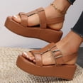 thumbnail image 4 of Clearance Womens Sandals, Xunlbb Women's Fashion Casual Summer New Style Solid Color Thick Bottom Beach Fish Mouth Wedge Sandals(Brown,Size:39), 4 of 9