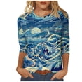 thumbnail image 2 of QIPOPIQ Hauts pour Femmes Manches 3/4 Décontractés Coupe Ample T-Shirts à Col Rond Mignons Unis Tuniques à Manches Trois Quarts Liquidation, 2 of 5