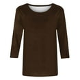 thumbnail image 6 of Otntypg Spring Trendy 3/4 Length Sleeve Tops for Women Plus Size Casual Loose Fit Crewneck T-Shirts Cute Solid Three Quarter Length Tunic Tops Trendy Oversized Comfy Pullover Blouse Brown XXXXXL, 6 of 6
