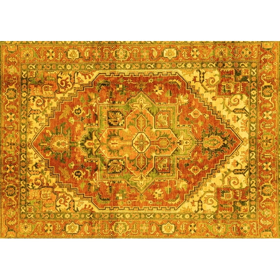Ahgly Company Machine Washable Indoor Rectangle Persian Yellow Traditional Area Rugs, 4' x 6'