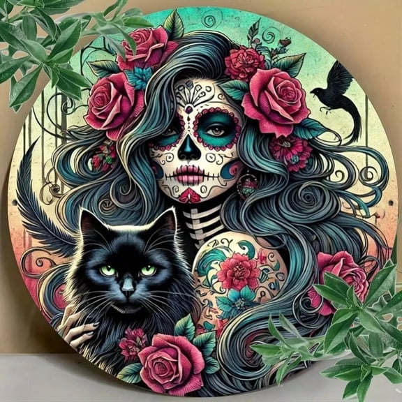 HELLOYOUNG Sugar Skull Metal Sign for Day of The Dead Decor, Waterproof Aluminum Art Wall Decor for Home, Bar, Garage, Cafe