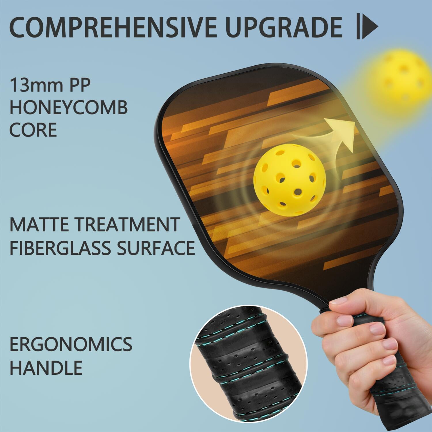 Pickleball Paddles Set Of 2, Fiberglass Surface, Thunder, Speed Print, 4 Balls & Bag