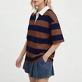 thumbnail image 4 of HAJWOH Women's Rugby Shirt Striped Polo T-Shirts Back To School Short Sleeve Lapel Collar Tee Summer School Uniform, 4 of 5
