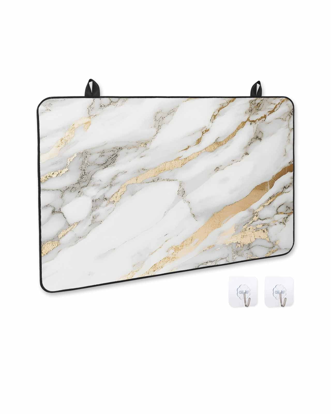 nqOlkjepod Large Induction Cooktop Protector Mat 36"x21", Marble White Stove Top Covers for Electric Stove, Abstract Yellow Crack Artwork Decorative Stove Burner Cover Mats, Glass Top Stove Cover