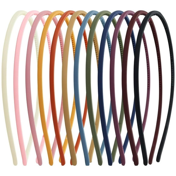 12 Pack Colorful Plain Blank Frosted Slim Thin Plastic Headband With Teeth Skinny Wire Comb Hair band Elastic Hair Hoop Holder Tiara Crown Headpiece Craft DIY Accessories for Women Girls Adults