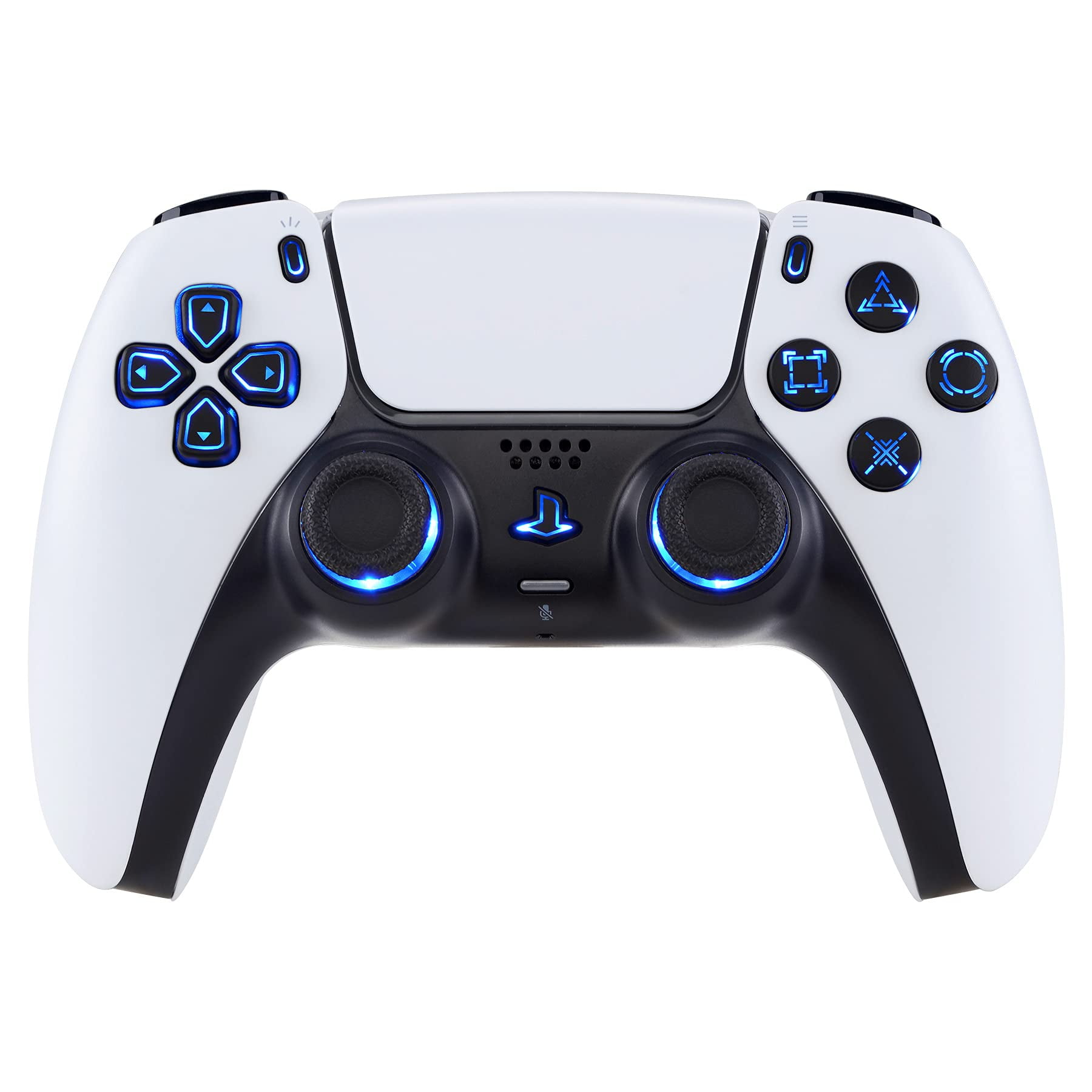 eXtremeRate Multi-Colors Luminated D-pad Thumbstick Option Face Buttons Black Classical Symbols Buttons LED Kit for PS5 Controller
