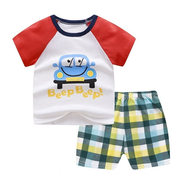 Conjunto de camiseta y pantalones cortos de algodón de verano para niños y niñas