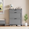 thumbnail image 1 of Organisateur d'Armoire à Chaussures Moderne - Rangement Caché avec 2 Tiroirs Rabattables - Étagère d'Entrée Autoportante Compacte - MDF avec Poignée en Métal, 1 of 9