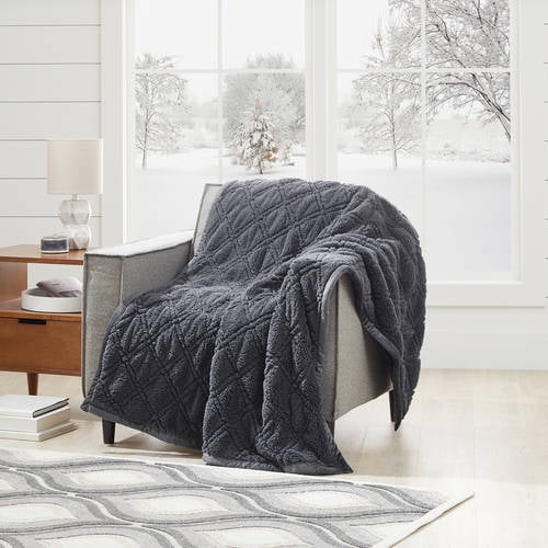 Better Homes /& Gardens Crushed Velvet Throw Gray 50x60 Blanket Diamond Quilted