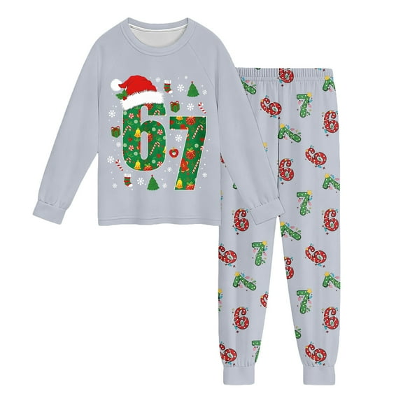 CAIVO Kids 6 7 Printed Christmas Two Piece Clothing Set Long Sleeve O-Neck Tops Pants Outfit Boys Girls Classic Clothes Sets