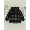 thumbnail image 4 of Bagilaanoe Toddler Baby Boy Hooded Jacket Plaid Long Sleeve Single-Breasted Shacket Coat with Pockets 6M 12M 18M 24M 3T 4T 5T Kids Fall Casual Outwear, 4 of 9