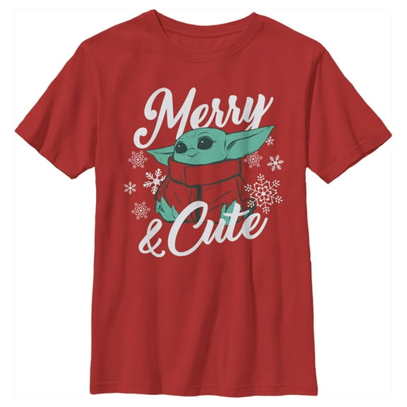 Boy's Star Wars: The Mandalorian Christmas The Child Merry and Cute Graphic Tee Red Large