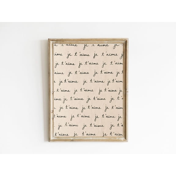 Je T’Aime French Script Poster: Minimalist Love Art, Unframed Poster Size 8x12