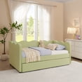 thumbnail image 5 of Bed Frames Cozy Gingham Daybed with Trundle Twin Size Sofa Bed No Box Spring Needed, with USB Port and Adorable Wave Shaped, Linen Fabric, Green,Adjustable Bed Base, 5 of 16