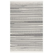 SAFAVIEH Urban Griselda High Low Striped with Fringe Area Rug, Grey/Ivory, 8' x 10'
