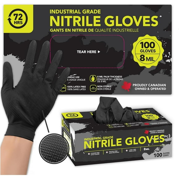 shiyou-72HRS Industrial Grade Black Nitrile Gloves- Mechanic Gloves, 8 Mil Gloves, Nitrile Gloves, Rubber Gloves, Disposable Gloves