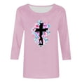 thumbnail image 4 of HOMBOM Tops For Women Pink 3/4 Sleeve Shirts Crew Neck Easter Cross Print Cute Easter Tops For Women XL, 4 of 4