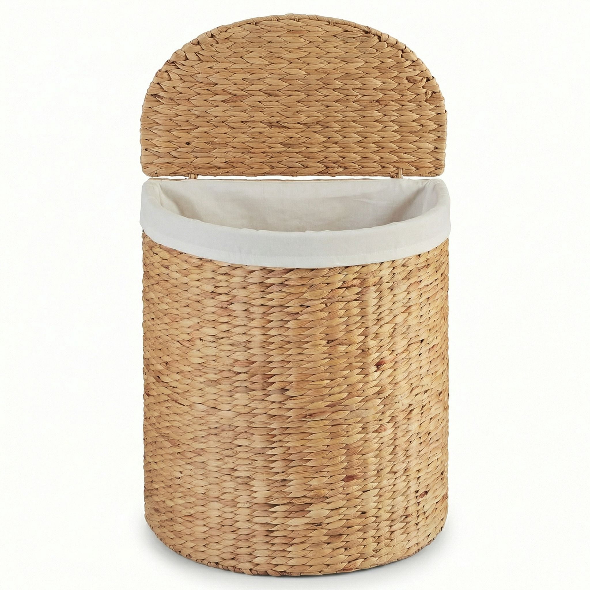 DEILSY Natural Half Moon Water Hyacinth Wicker Laundry Basket with Removable Liner and Lid,  Handwoven Wicker Hamper with Handles for Bathroom, Bedroom, or Laundry Room