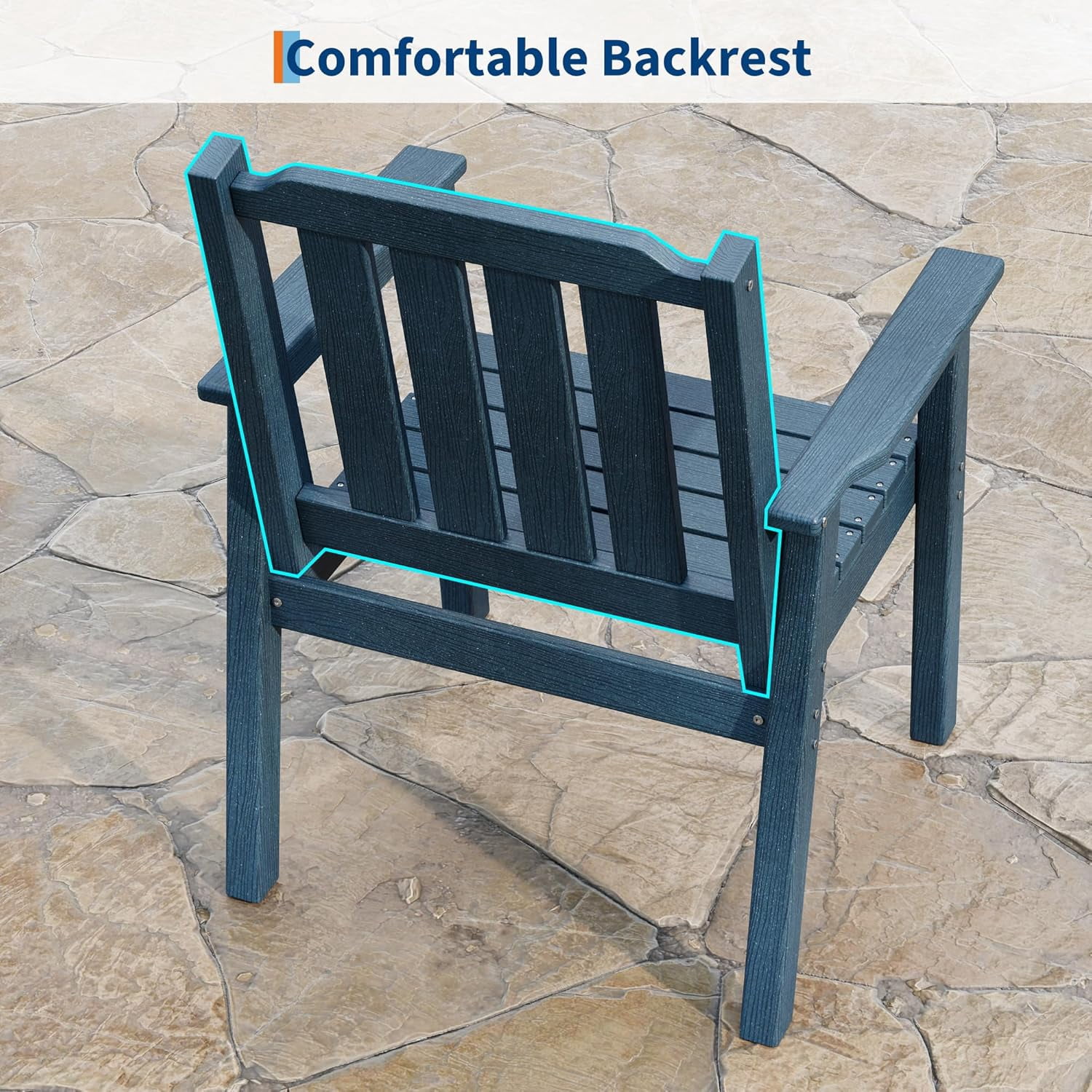 EliteEdge Set of 2 23.9" Wide HDPE Patio Dining Chairs, 650LBS Capacity All-Weather Armchairs with Slatted Seat, Heavy Duty Modern for Garden, Poolside, Deck,Blue