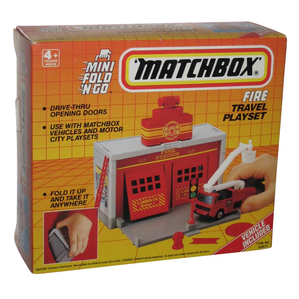 Matchbox Mini Fold N Go (1990) Fire Travel Playset w/ Fire Truck Toy