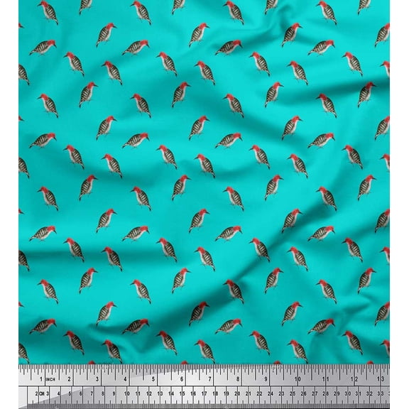 Soimoi Green Cotton Duck Fabric Woodpecker Bird Decor Fabric Printed Yard 44 Inch Wide
