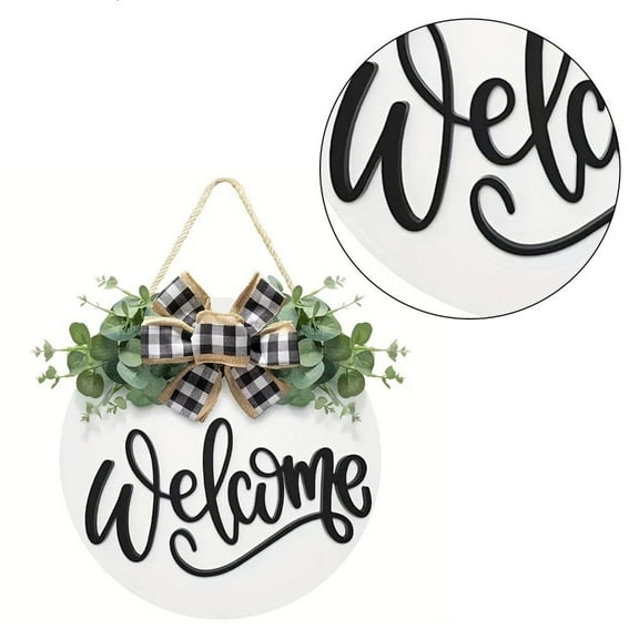 Rvaymup Welcome Sign Front Door Decorations,Round Wood Wreath Wall Hangings Decors for Outdoor Indoor,Home,Farmhouses ,Porch