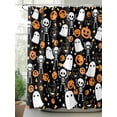 thumbnail image 2 of Cartoon Halloween Shower Curtain, White Ghosts Skull Orange Pumpkin Black Cat Bathroom Decor Curtains Set with Hooks, Waterproof Fabric Home Accessories， Stall 36 X 72 Inch, 2 of 6